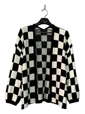 Black and White Checker Knit Cardigan Sweater